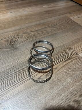 4 Silver Tone Stacked Bangle Bracelet Set